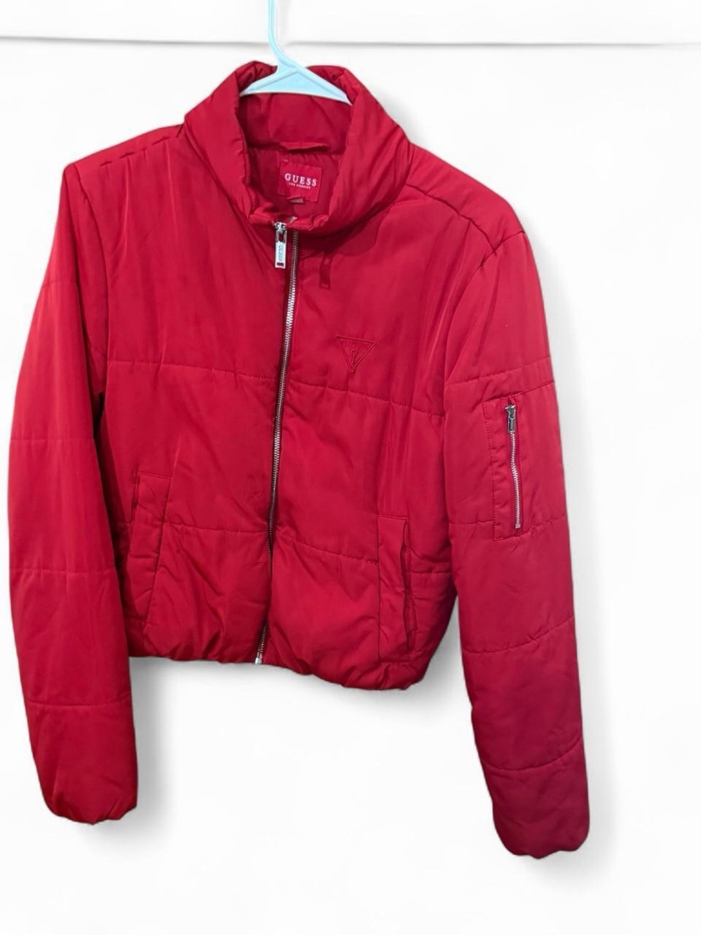 GUESS Red Quilted Cropped Puffer Jacket